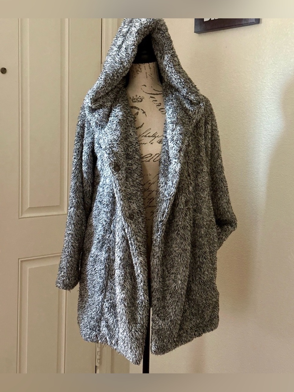 Azul by Moussy - Gray Plush Faux Fur Hooded Teddy Jacket - Small 🩶